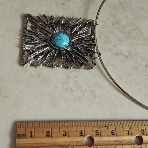 Vintage Silver and Turquoise Modernist Pendant Necklace - Picture 6 of 10